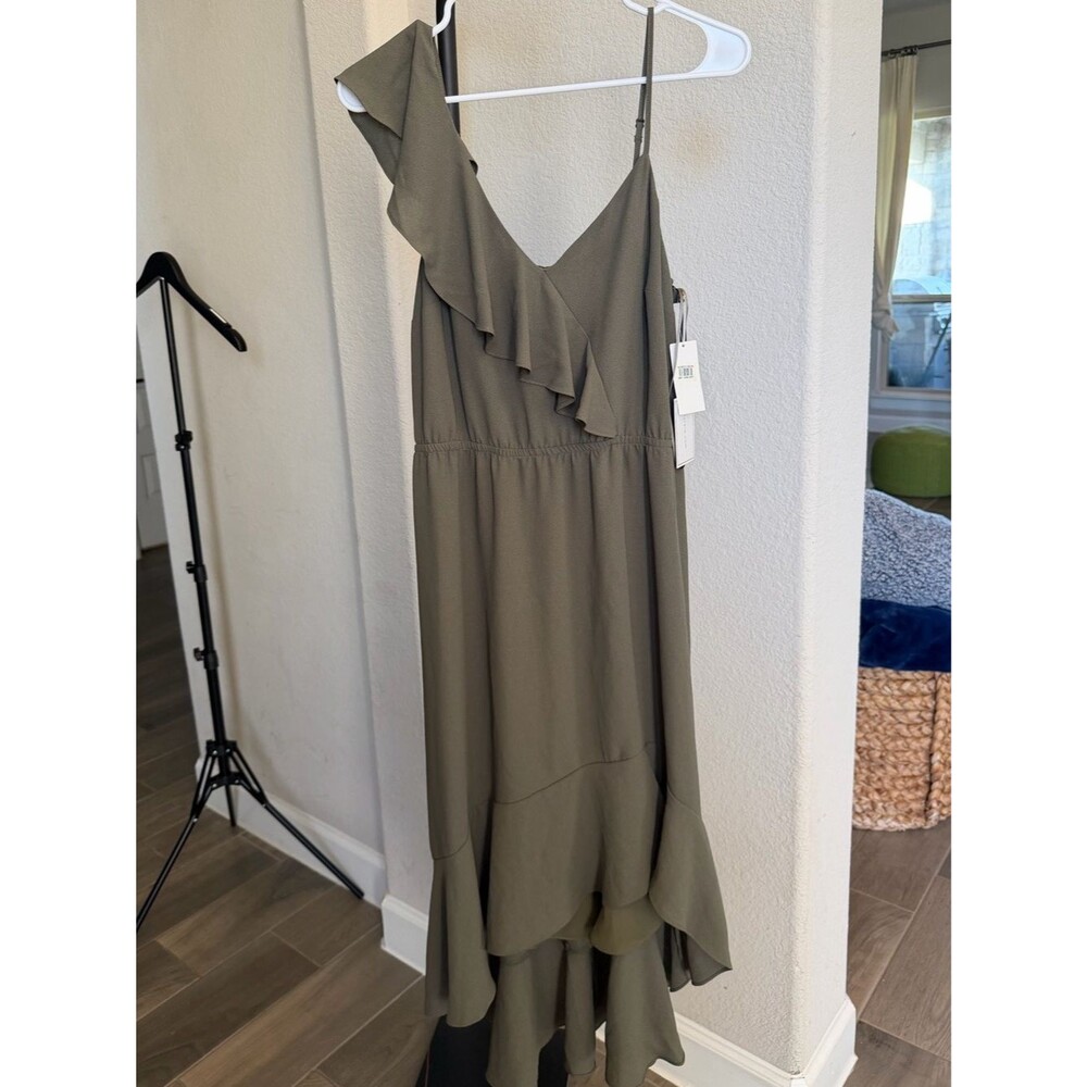 1. State Olive One-Shoulder Ruffle Midi Dress S MSRP:$128